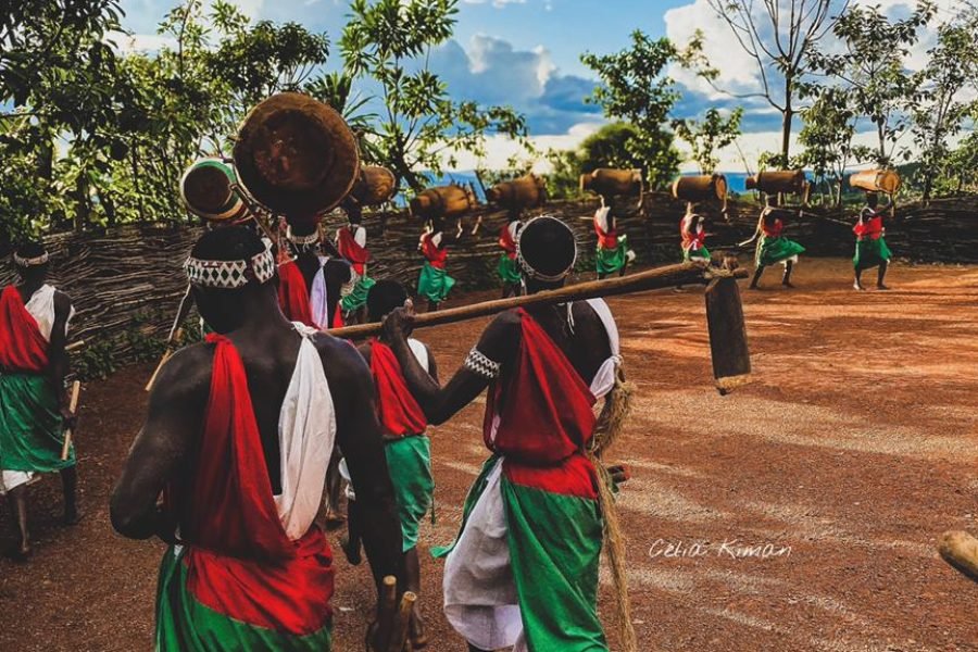 a group of Burundian drummers carrying drums